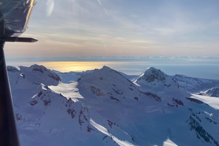 a view of a snow covered mountain