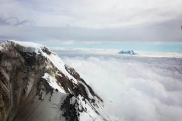 a close up of a snow covered mountain