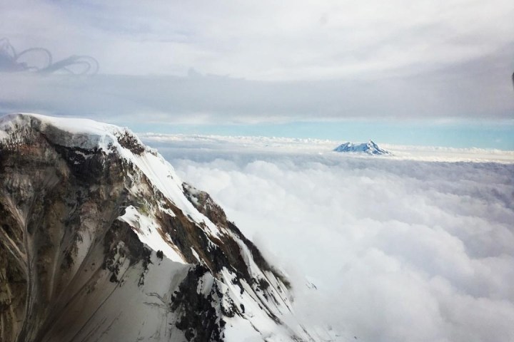 a close up of a snow covered mountain